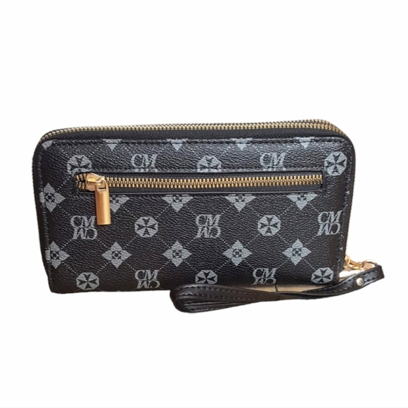 Leather wallet for women Wristlet Purse Clutc small black round zipper Charis Ma - Picture 10 of 12